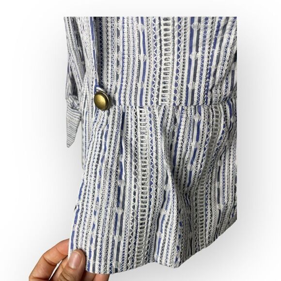 Waverly Grey Peplum Jacket Single Button Eyelet Tie Sleeves Cotton Size M - $218 - Picture 8 of 11